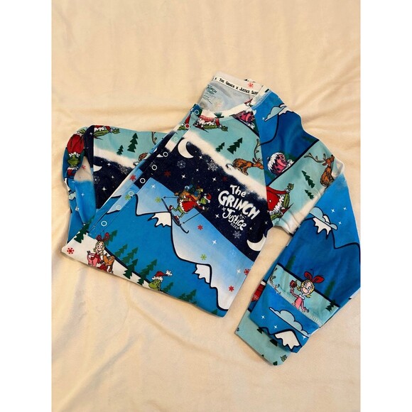 Justice The Grinch Snowscape Fair Isle Snap Front One Piece Pajamas, Size L - Picture 2 of 5